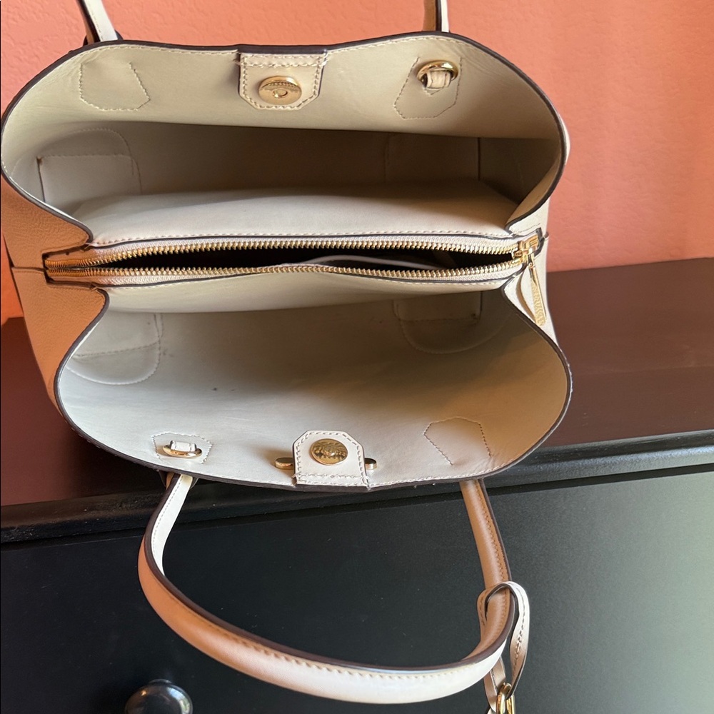 Michael Kors Beige Leather Tote with Gold Accents - Picture 5 of 7